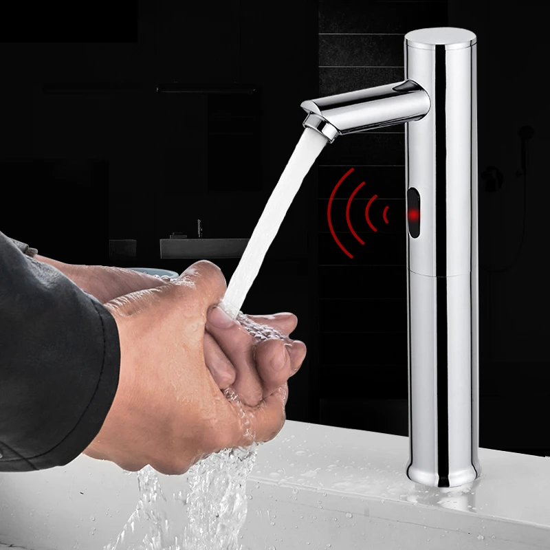 

Bathroom Automatic Infrared Sensor Sink Faucet Touchless Basin Water Tap DC 6V Battery Water Saving Cold and Hot Water Mixer Tap