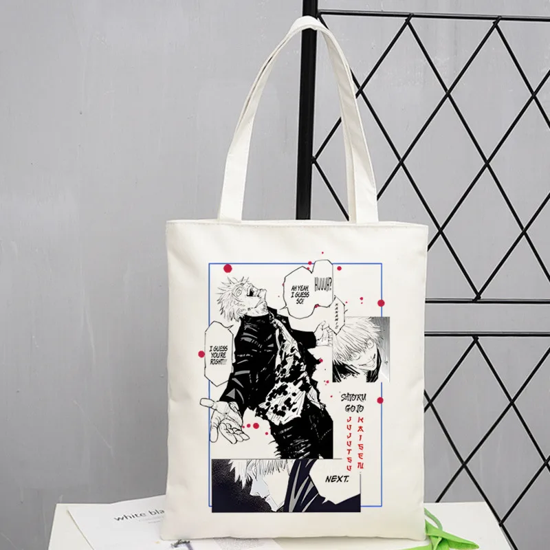 Jujutsu Kaisen Gojo Satoru Manga Anime giapponesi Shopping Bags Canvas Tote Bag Mom panno riutilizzabile Harajuku Bag Handbag