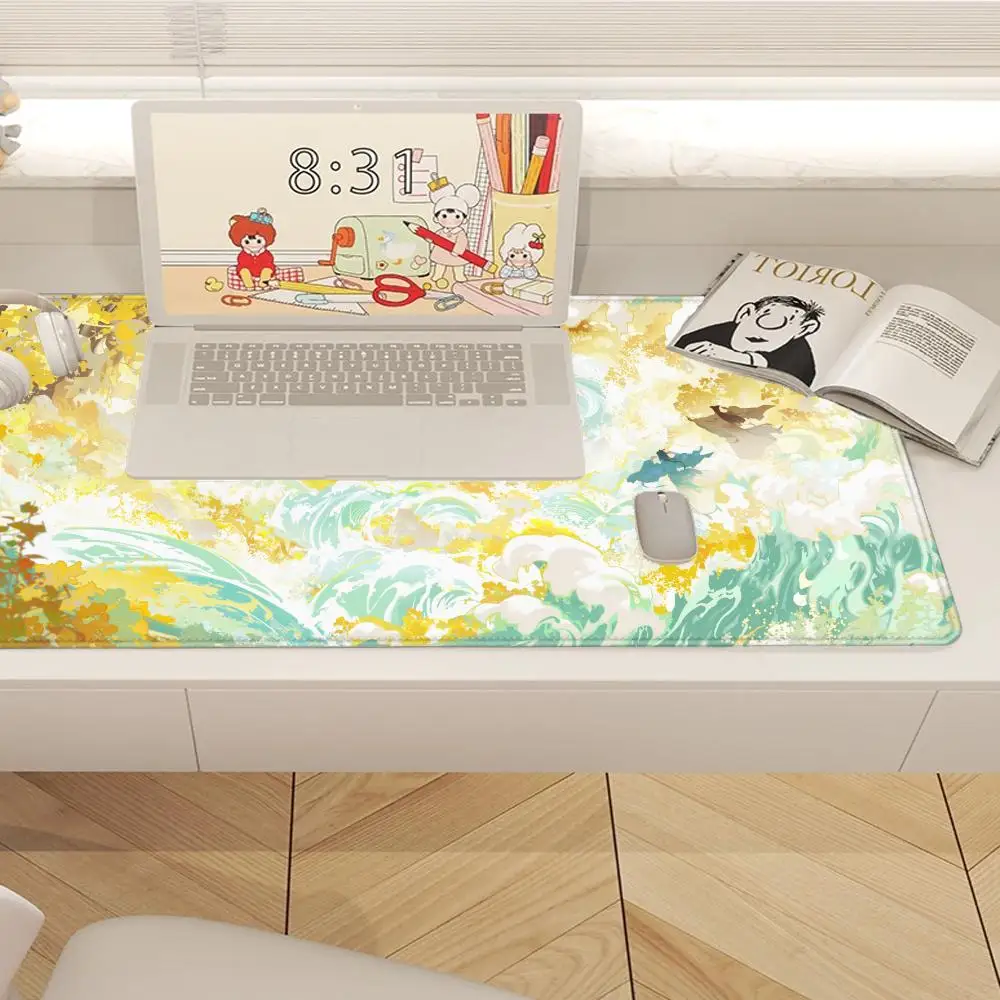 HYBXAXC Chinese Style Mythical Beast Mouse Pad Iridescent Leaves with Anti-Slip Base Ideal for Daily Office Work and Gaming
