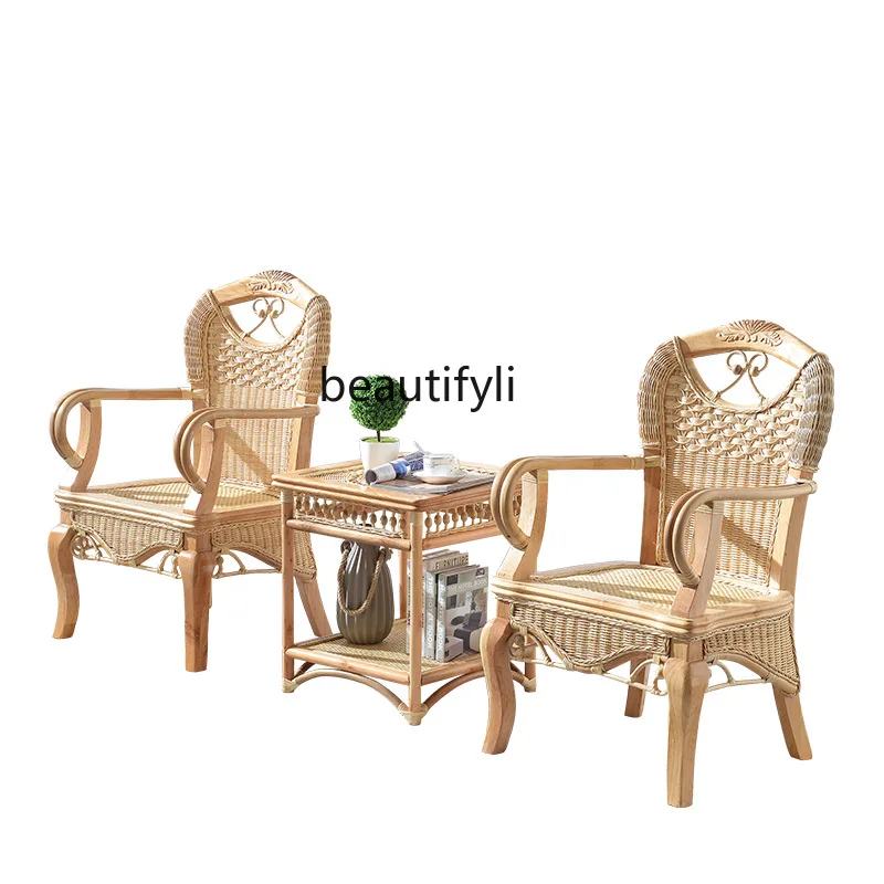 

Leisure Rattan Chair Three-Piece Balcony Rattan Table and Chairs Rattan Small Chair Single Rattan Chair Armrest Office Chair