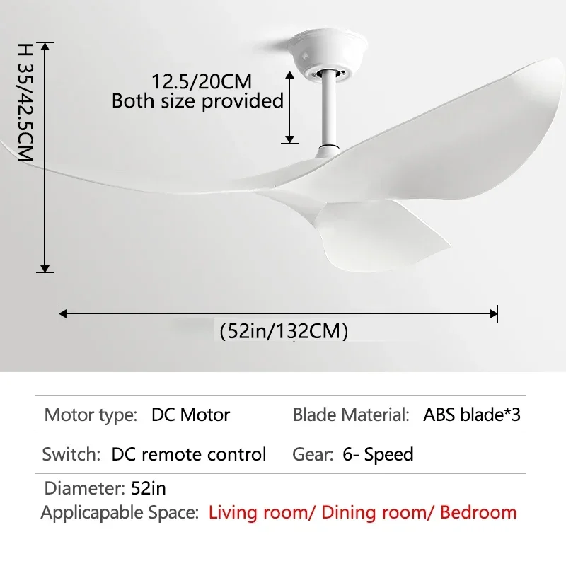 Nowoczesny 52-calowy wentylator sufitowy salon restauracja amerykańskie biuro bez światła zdalnie sterowany wentylator elektryczny DC 220V