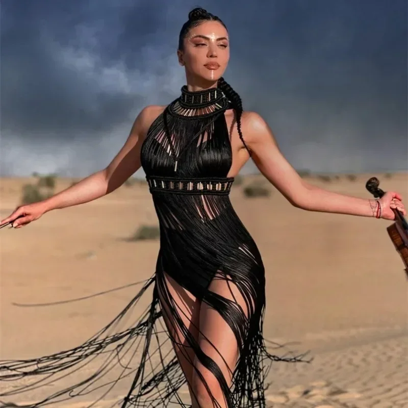 Vestido de una pieza con borlas para mujer, Sexy ropa de diseño hecha a mano, diosa griega, romana, Bohemia, Fiesta en la playa