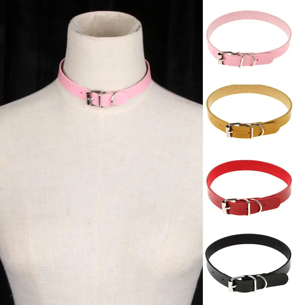 Punk Gothic Leather Choker Necklace Belt Buckle Women Fashion Punk Accessories