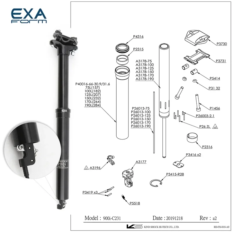 KS EXA Wire Control 900i Lift Seat Tube Mountain Bike 30.9/31.6mm Inner Cable 345/395/445 Hydraulic Telescopic Seat Post For MTB