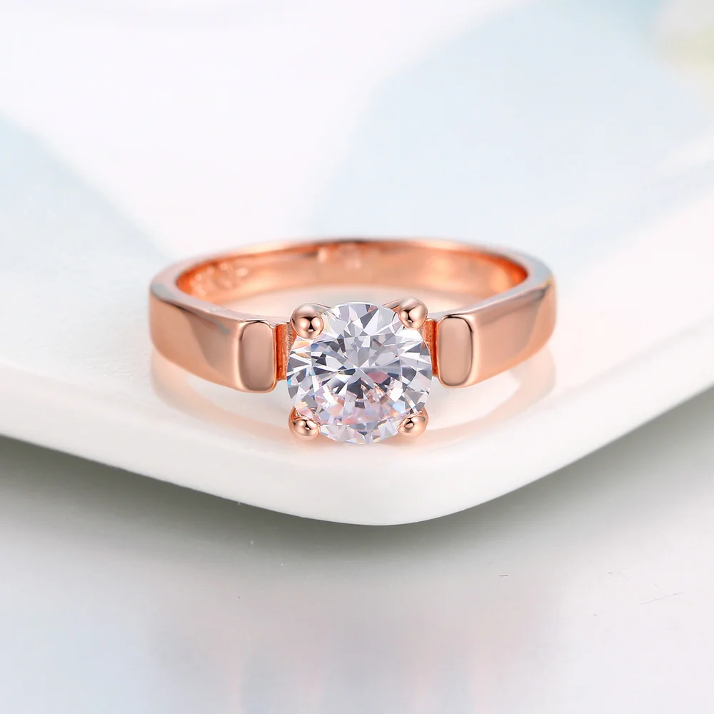 ZHOUYANG Wedding Ring For Women 4 Prongs Classic 7mm Cubic Zirconia Rose Gold Color & Silver Color Fashion Jewelry ZYR054 ZYR053