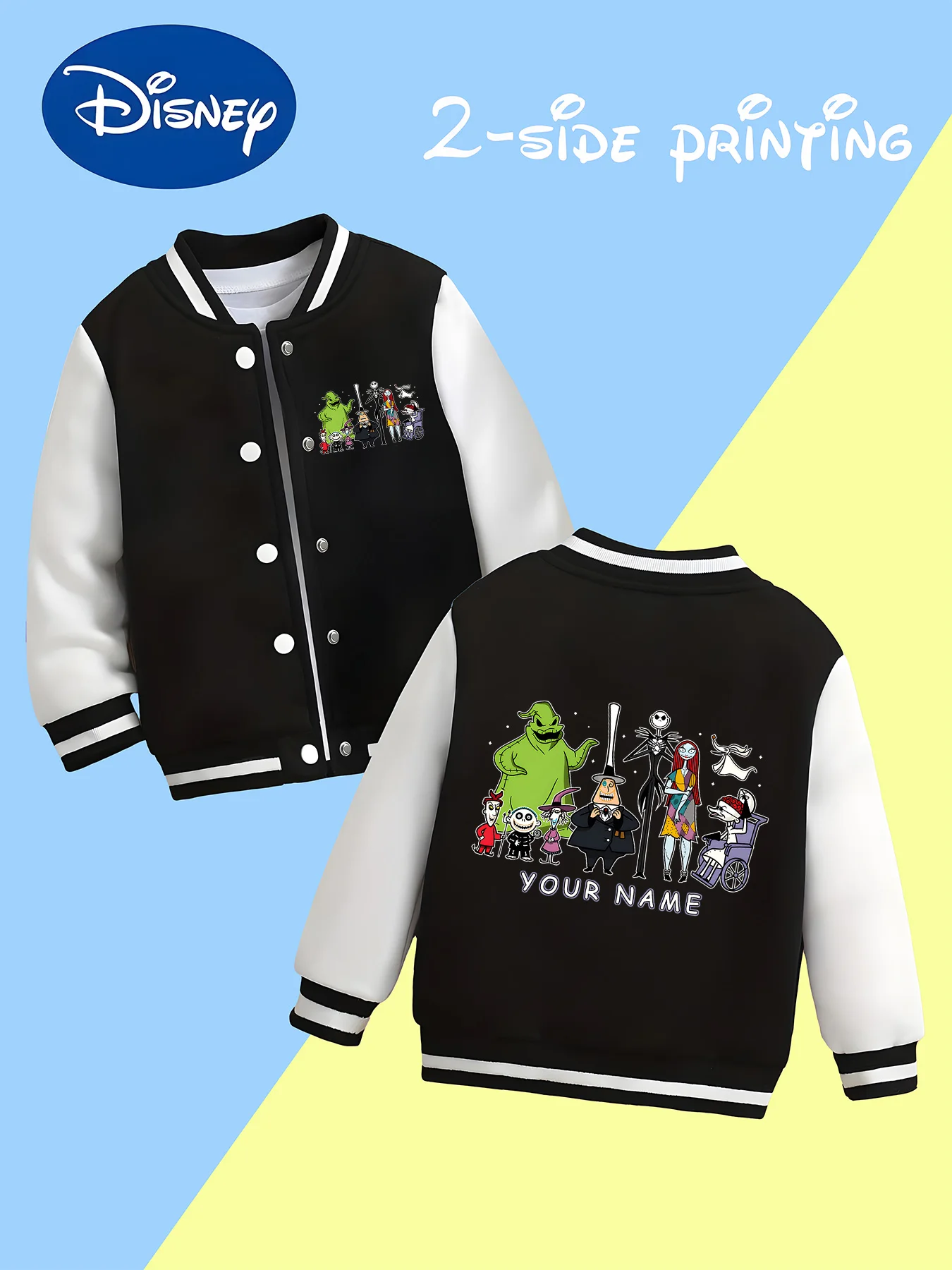 

MINISO Disney dark style character children's baseball jacket - double-sided personalized print, eye-catching for theme parties