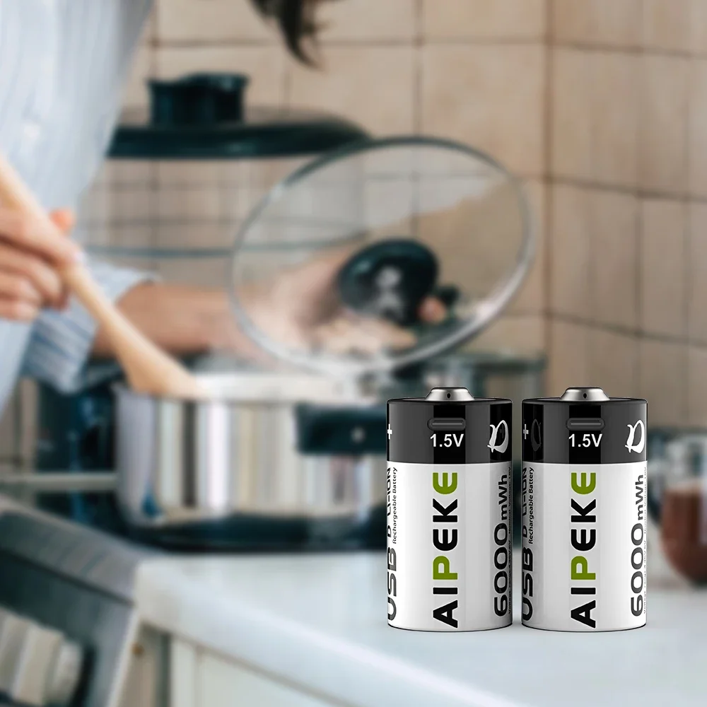 AIPEKE 1.5V D Size 6000mWh Rechargeable Battery r20 rechargeable batteries d size Type-C Charging for Flashlight Gas Cooker