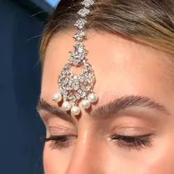 Stonefans Pearl Head Chain Boho Indian Wedding Jewellery Women Fashion 2024 Forehead Accessories Arabian Headpiece Rhinestone