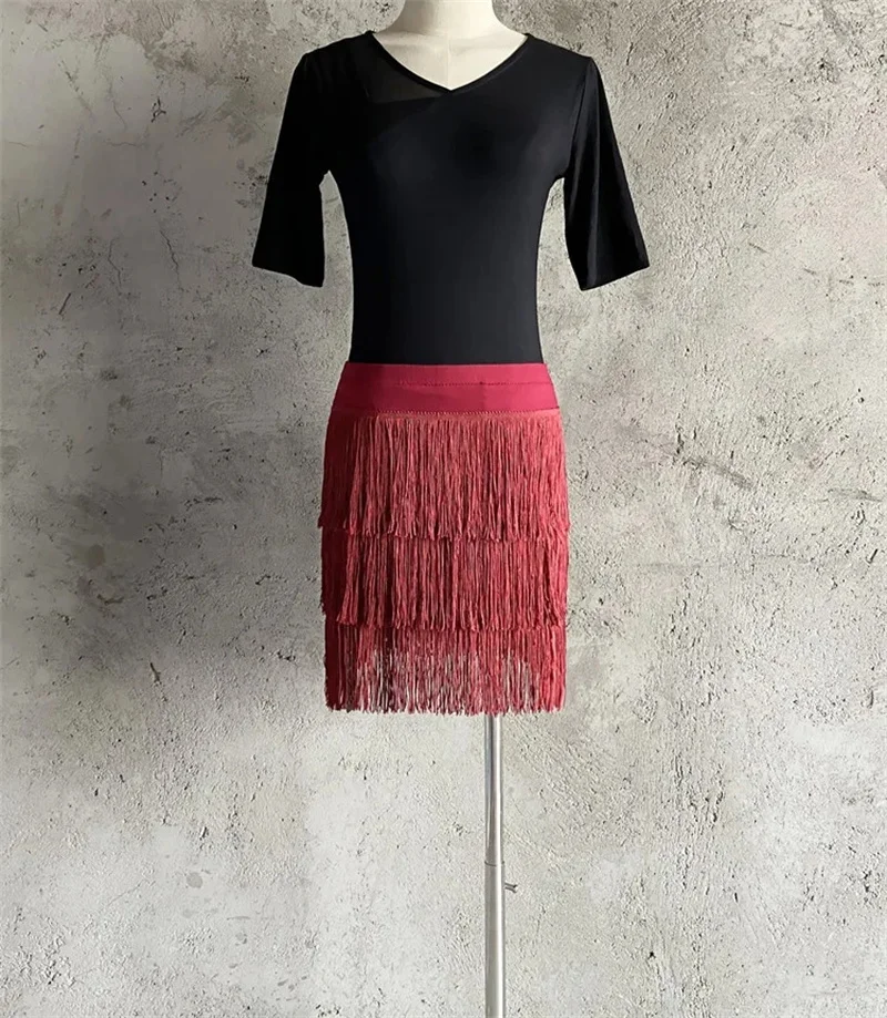 กระโปรงเต้นลาตินผู้หญิง 3 ชั้น แต่งพู่ห้อย สีใหม่ปี 2026 ไซส์ใหญ่ 5XL เซ็กซี่ สำหรับเต้นรูมบา แซมบ้า