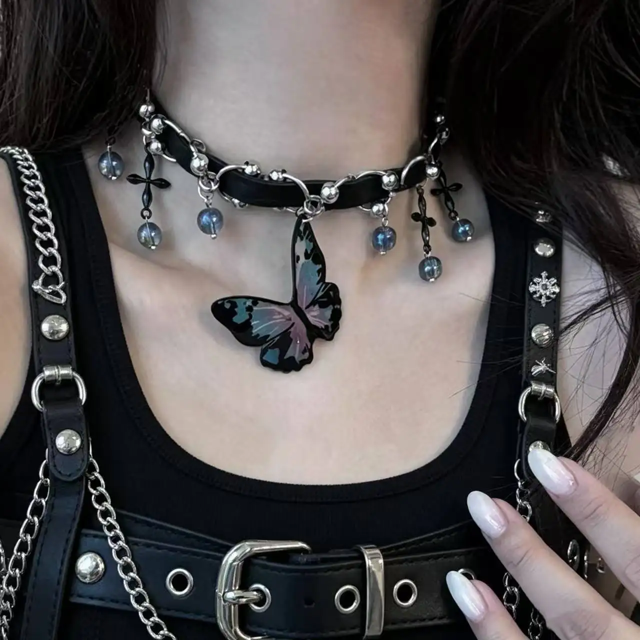 Extravagante Gothic-Halskette für Damen mit Schmetterlingsanhänger, Süße Coole Spicy-Girl-Halskette im Heavy-Industrie-Stil, Schmetterlingsarmband