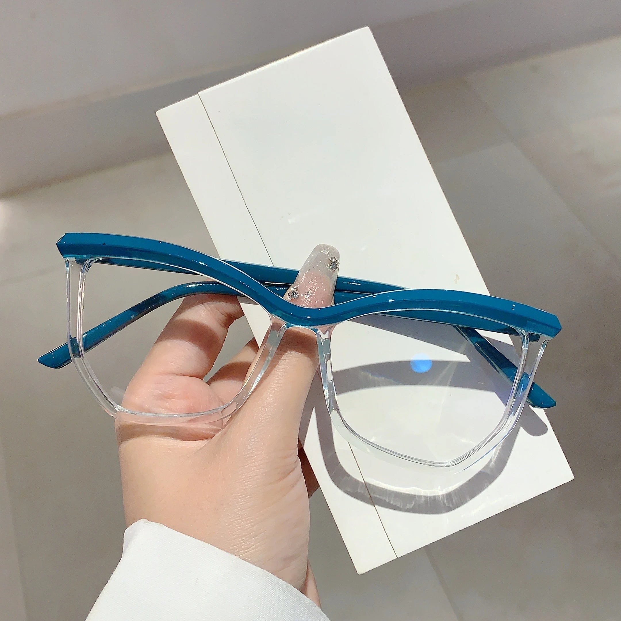 KAMMPT Irregular Rim Non-prescription Eyeglasses 2024 New in Stylish Trendy Design Oversized Blue Light Blocking Women Eyewear
