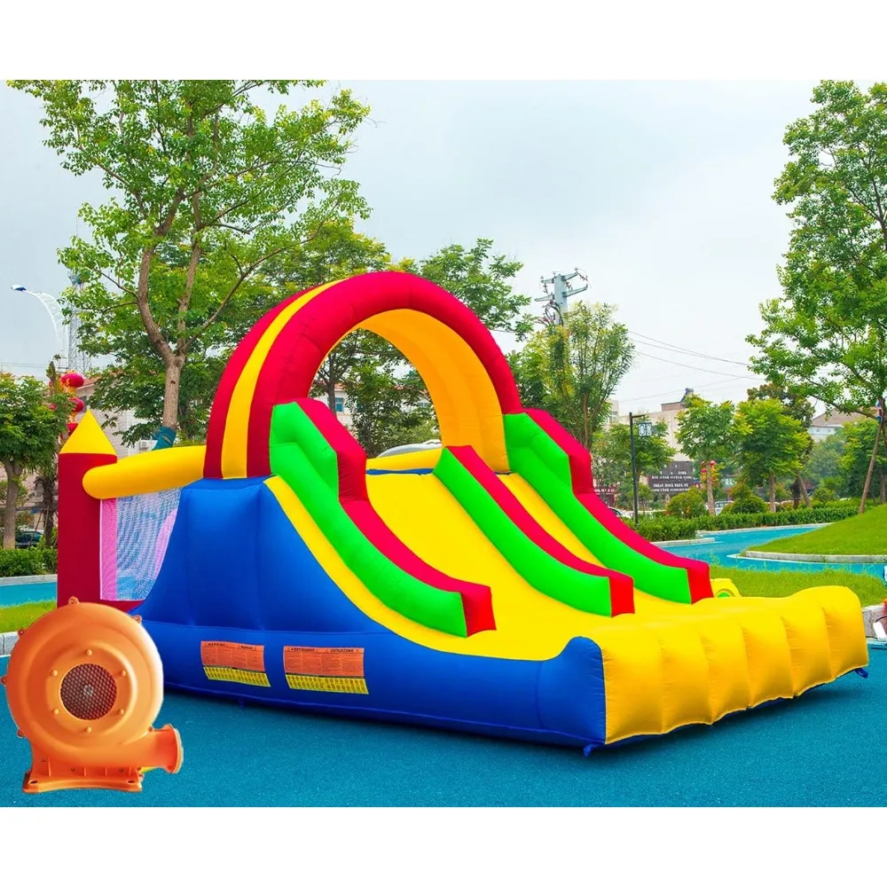 

16x7.2ft Inflatable Bounce House with 2 Racing Slides & Large Climbing Wall, 3 in 1 Kids Inflatable Trampoline Rainbow
