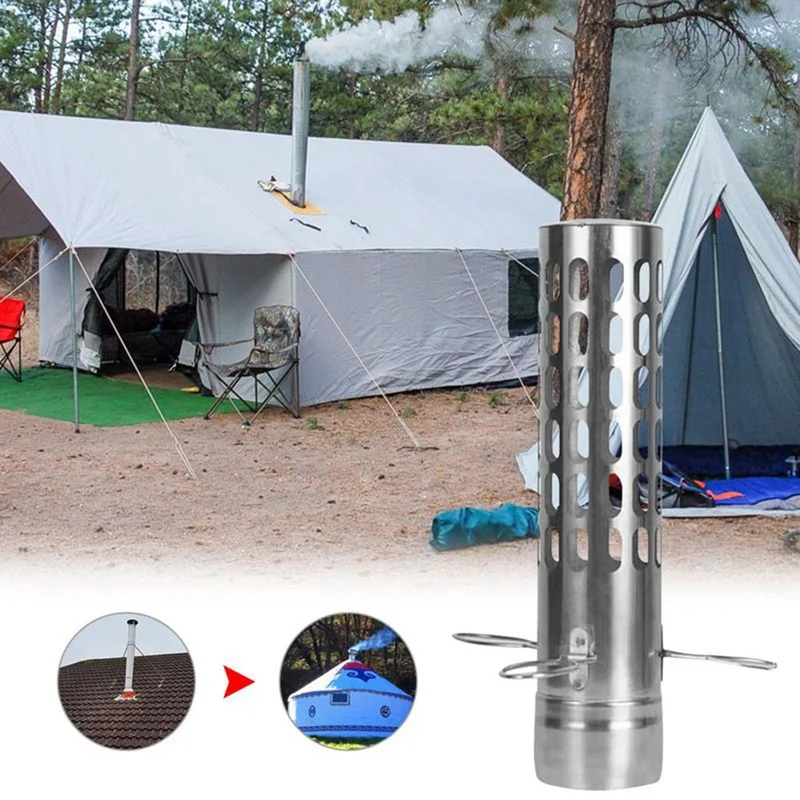 Outdoor Stove Chimney Pipe Stainless Steel Camping Wood Fire Heating Stove Boiler Exhaust Pipe Smoke Tube Parts