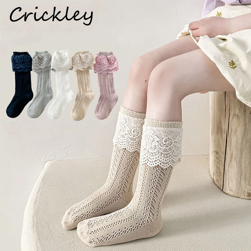 

Lace Trim Solid Girls Stockings Princess Solid Knitted Children Socks Spring Summer Soft Cotton Socks For Toddler Kids 1-7T