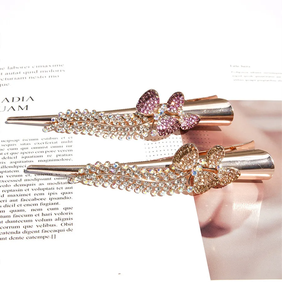 New Women Elegant Luxury Rhinestone Ponytail Duckbill Clamp Lady Sweet Bow Tie Hair Clips Headband Fashion Hair Accessories Gift