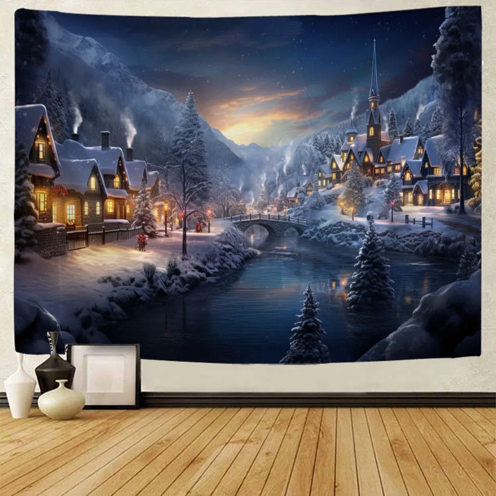 

Snow scenery wall decoration tapestry forest house Christmas home living room bedroom wall hanging background poster