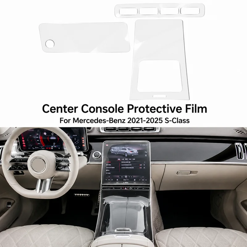 For Mercedes-Benz 2021-2025 S-Class Center Console Interior Gear Shift Mod Accessory Sticker, Clear Paint Screen Protector Film