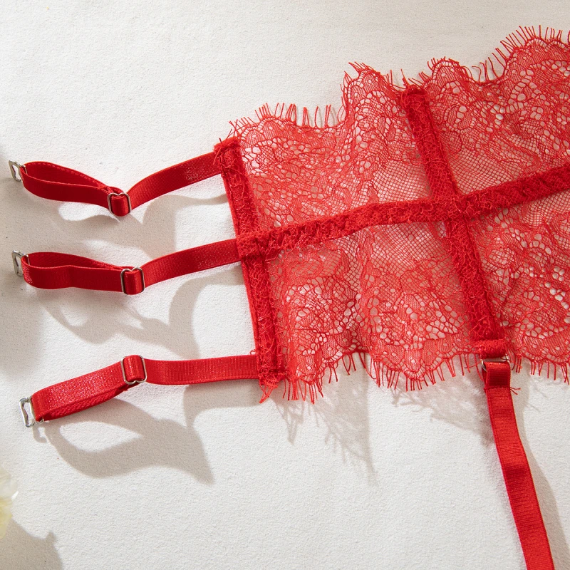 Bikini moda lingerie sexy costume da bagno in pizzo modellante reggicalze reggiseno set di quattro pezzi
