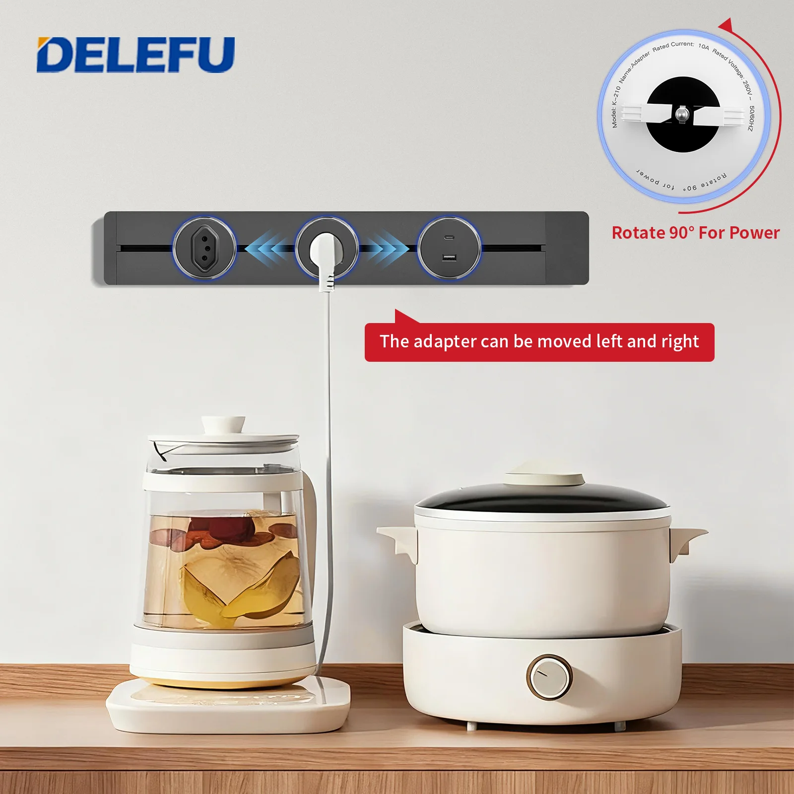 DELEFU Pista Tomada Brasil Itália Chile USB-AC Rodada Adaptador Romovable Casa Cozinha Reunião Montado Na Parede Tomada Elétrica DIY