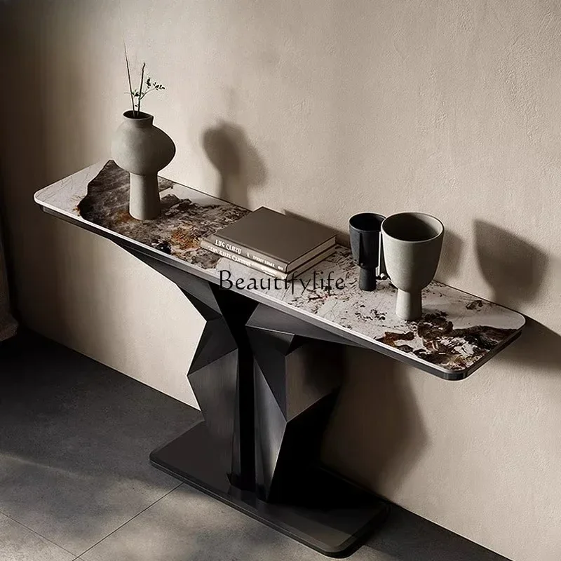 

13 Italian light luxury entrance table Modern simple living room entry rock slab entrance table