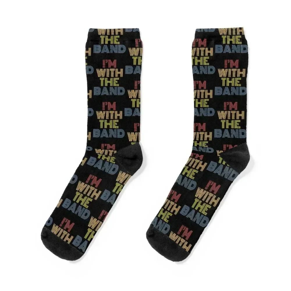 

I'm With The Band rainbow 70s 80s distressed rock music Premium Socks gym man happy funny sock Mens Socks Women's