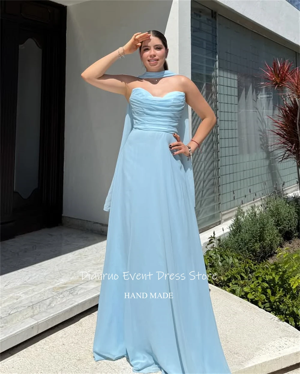 Dianruo فساتين سهرة مكشكشة بأربطة من الخلف طويلة متجددة الهواء على شكل حرف A فساتين حفلات أنيقة شيفون أشرطة فيستدو دي نويفا مخصصة #4