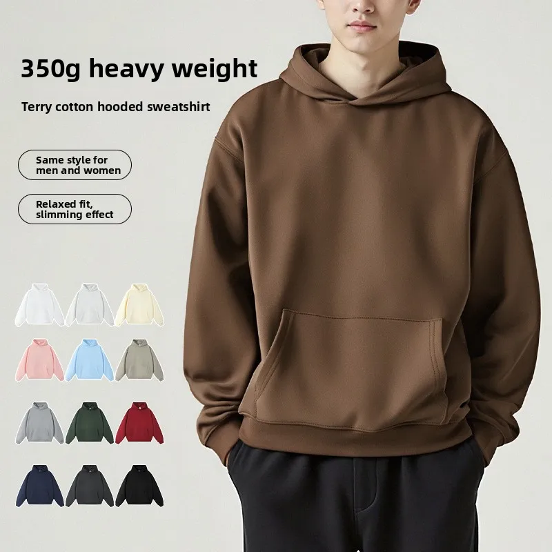 

【Mirrordust】350 Тяжелая толстовка с капюшоном унисекс, однотонный свободный пуловер, толстовка с заниженными плечами, осень в американском стиле