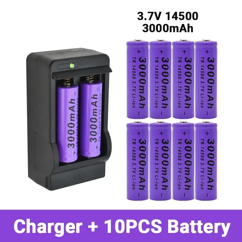 

14500 Lithium Battery 3.7V 3000mAh Rechargeable Batteries Can Welding Nickel Sheet Bateria For Torch LED Flashlight Toy+Charger