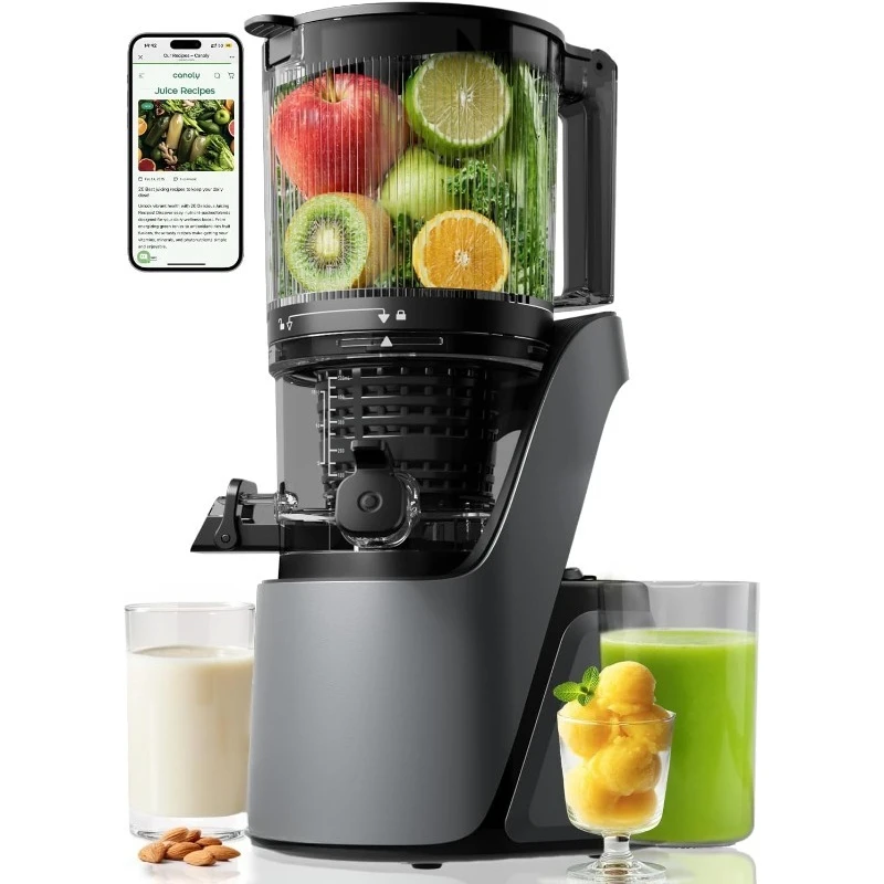 Exprimidor de prensa en frío C16, conducto de alimentación extra ancho de 6", coladores 3 en 1 (jugo, sorbete y leche de nueces), potente CA sin escobillas