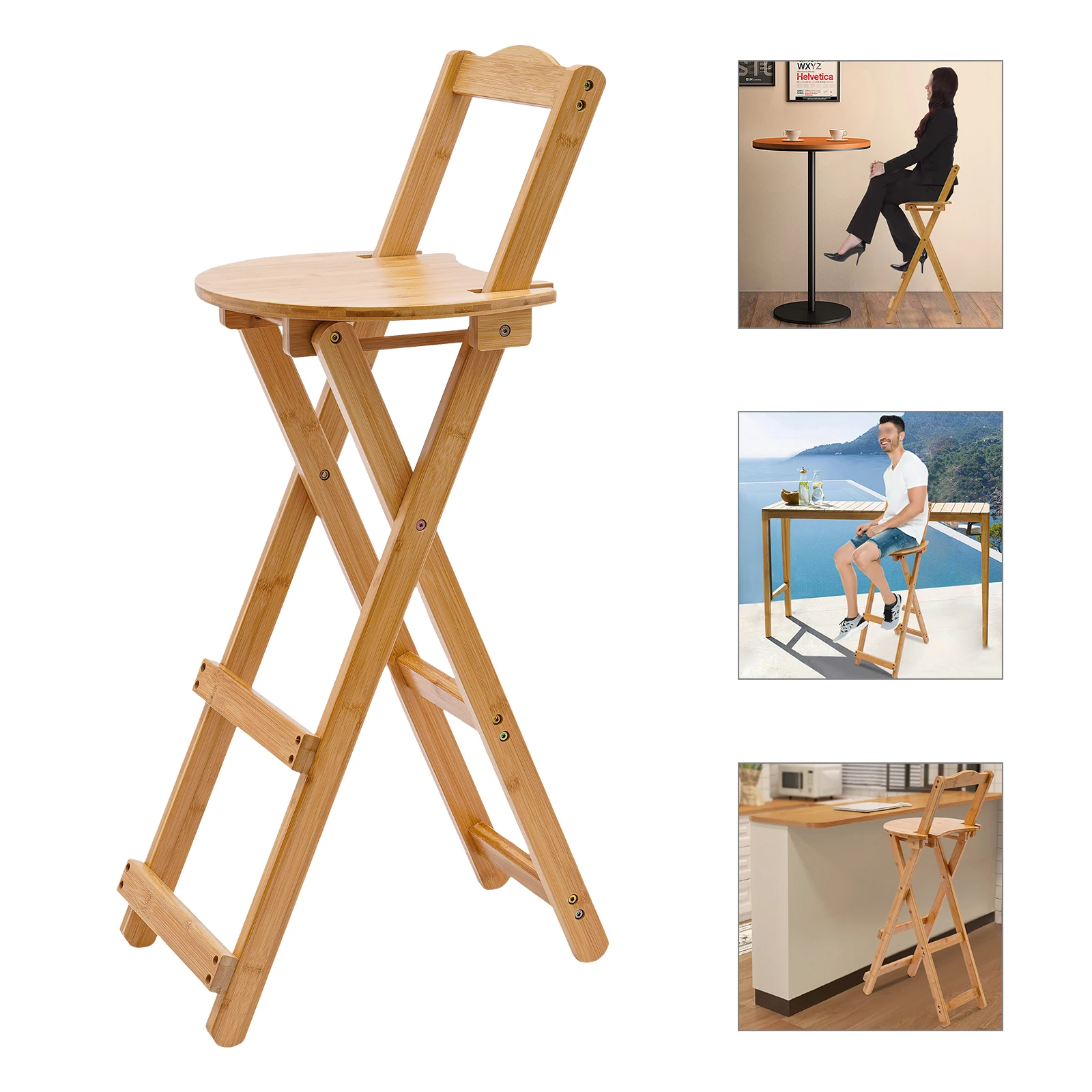 Bar Stool Counter Height Dining Chair for Kitchen Breakfast Bar Table Bamboo Bar Stools Outdoor Chair