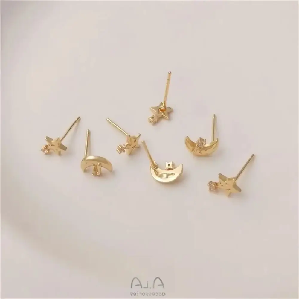 

Zirconium Star Moon Silver Needle Earrings 14K Gold Star Moon Face 925 Silver Fungus Needles Simple Light Luxury Earrings