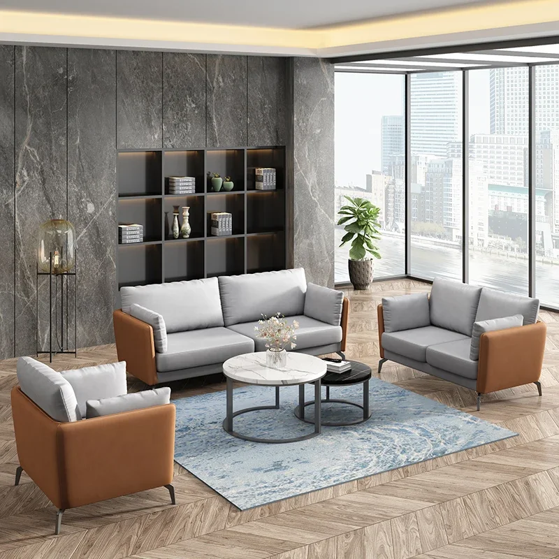 Luxury Office Sofa Tea Table Simple Modern Negotiation Reception Business Sofa Three Person Reception Area