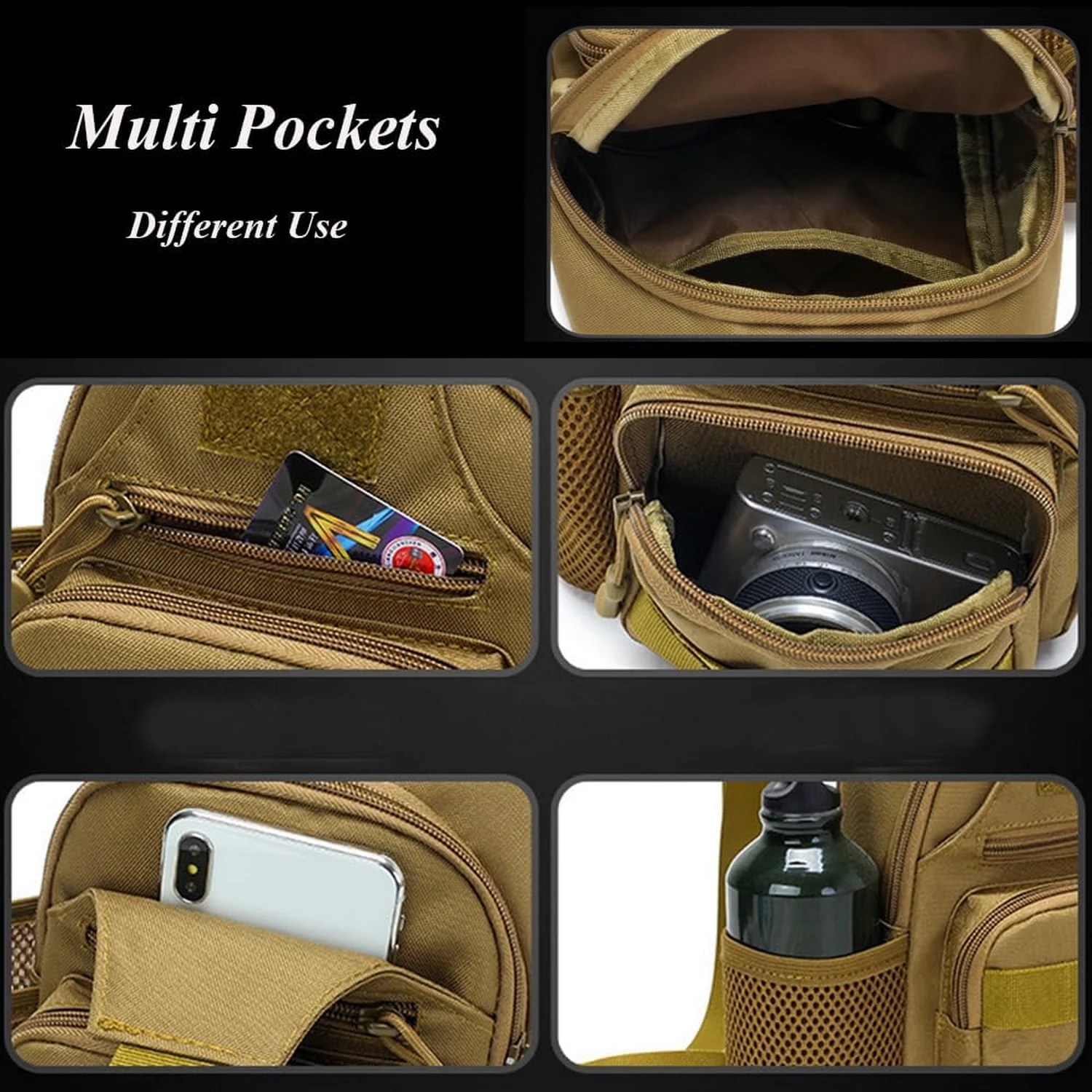 Man Tactical Military Canvas Sling Chest Bag Crossbody Multifunctional Camouflage Outdoor Sports Hiking Cycling Daypack Backpack