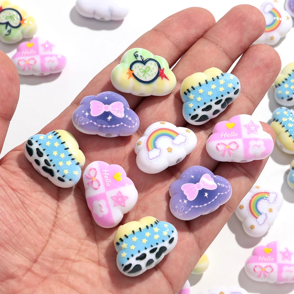 15Pcs Cute Cloud Shape Bow Acrylic Spacer Beads for DIY Jewelry