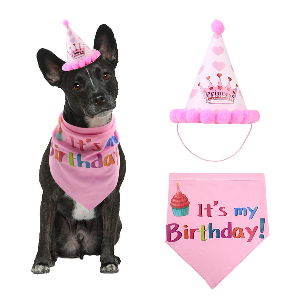 

2pcs Dog Birthday Bandana Cotton Bib Pet Scarf Puppy Party Gift For Small Medium Large Dogs Pink Color Bandana Collar Dog