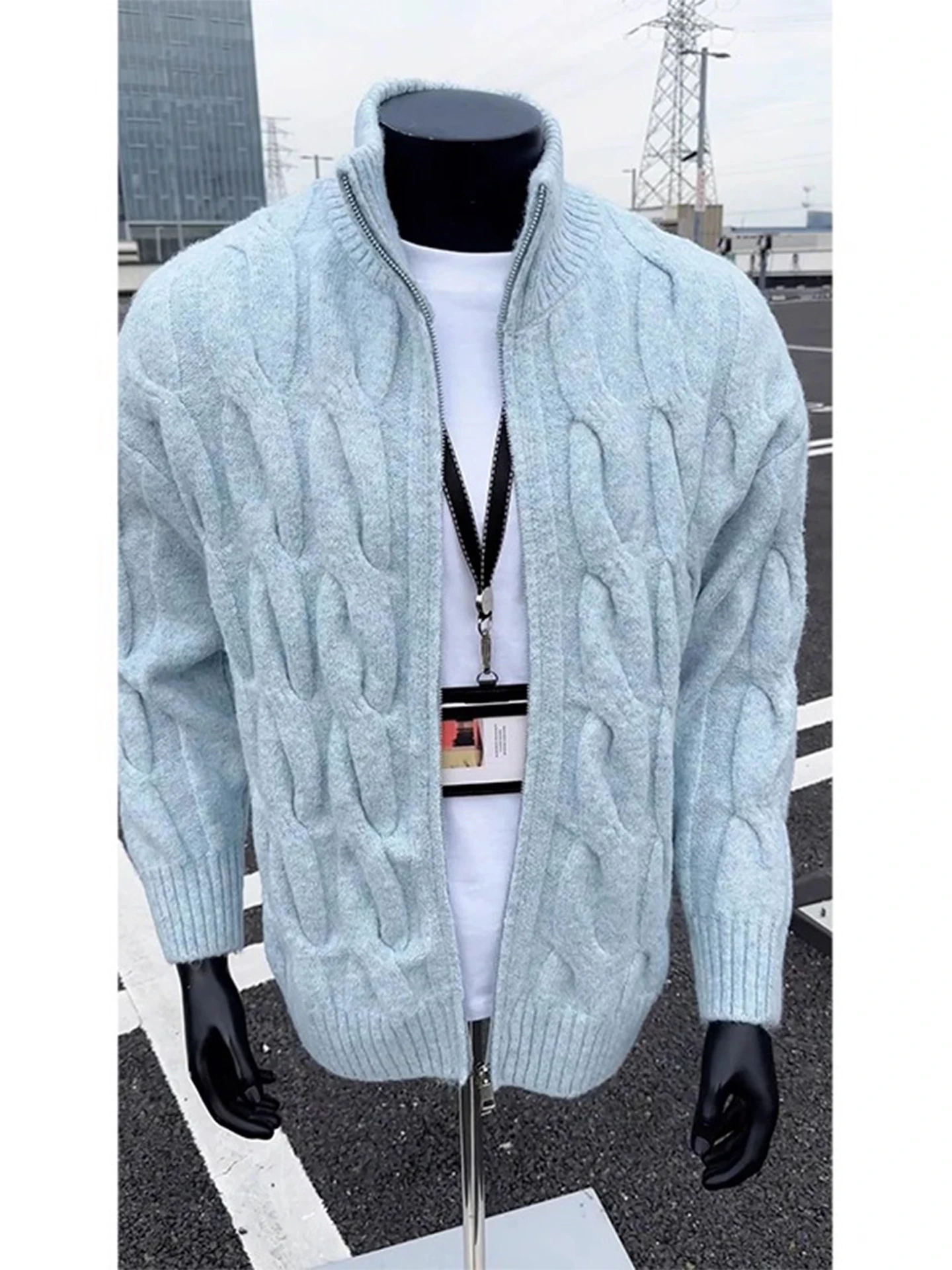 

Blue Vintage Men's Knitted Sweater Coat Couple's American Lazy Sle Autumn Winter Cleanfit Casual Faion Polyester Fiber
