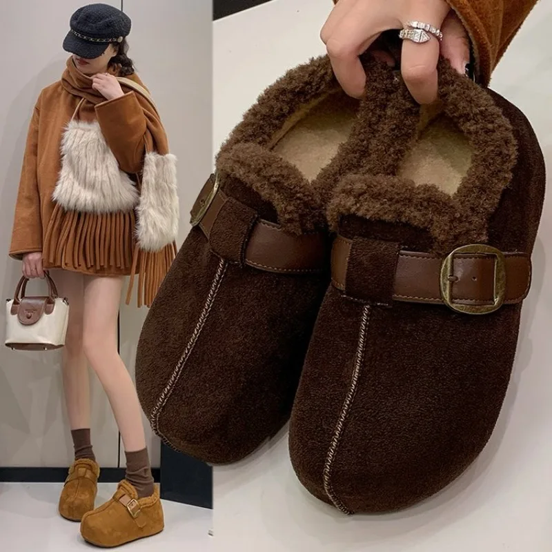 

Warm Lamb Wool Cotton Padded Shoes Women New Flat Thicken Plush Winter Boots Woman Non Slip Thick Bottom Ankle Snow Boots