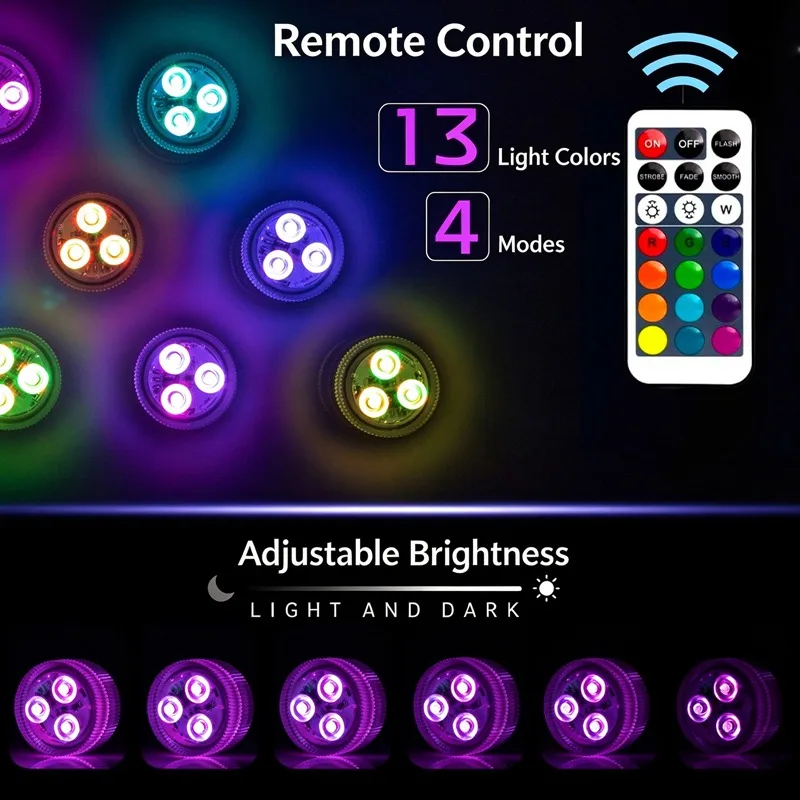 Submersible LED Lights Waterproof Underwater RGB with Remote Control 13 color Tea Light for Party Event Vase Fishtank christmas