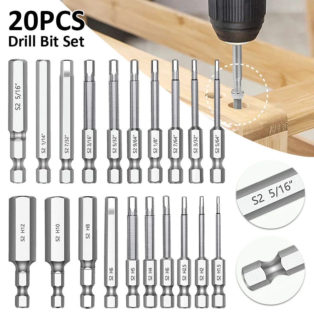 20 Pcs Allen wrench drill bit set premium S2 steel drill bit quick release handle magnetic screwdriver bit furniture assembly