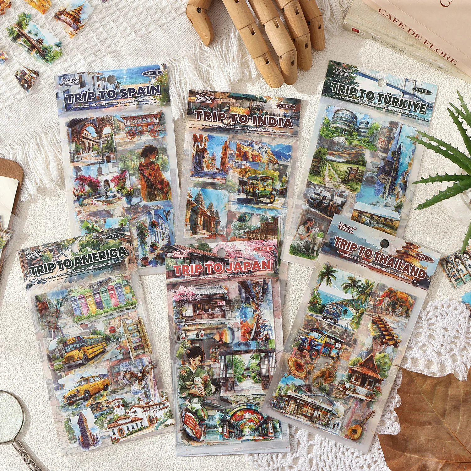 

Vintage Travel Character Landscape Material Collage PET Sticker Creative Journal Stationery
