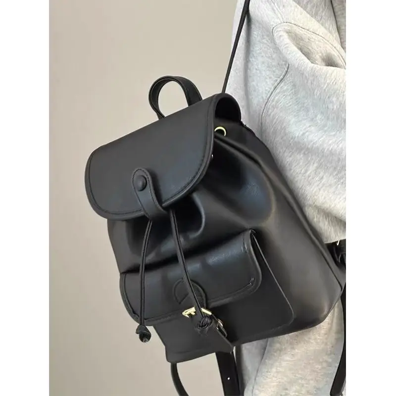 

Casual Backpack Bags for Women Luxury Designer Handbags and Purses 2024 New in PU Drawstring Flap Closure Shoulder Strap XK201