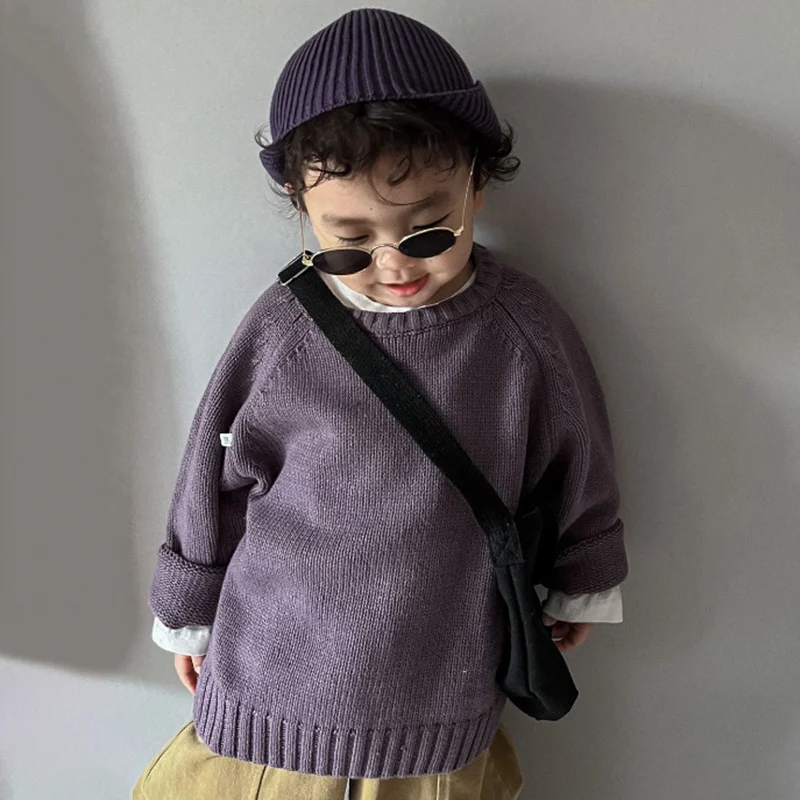 Herbst-Winter-Mode: Warme Pullover für Jungen und Mädchen, einfarbig, gestrickt, mit Rundhalsausschnitt, Oberteile für Kinder im Alter von 2 bis 8 Jahren, Unterhemd. – Detail 17