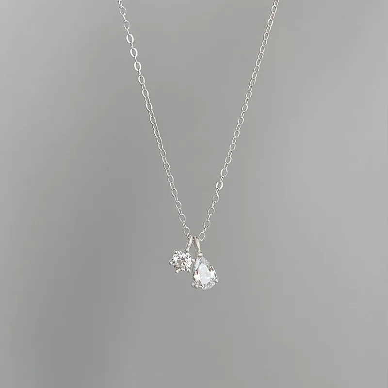 Mini Shiny Delicate 925 Sterling Silver Teardrop-shaped Zircon Pendant Choker Necklace for Woman Collarbone Chain Jewelry Gifts