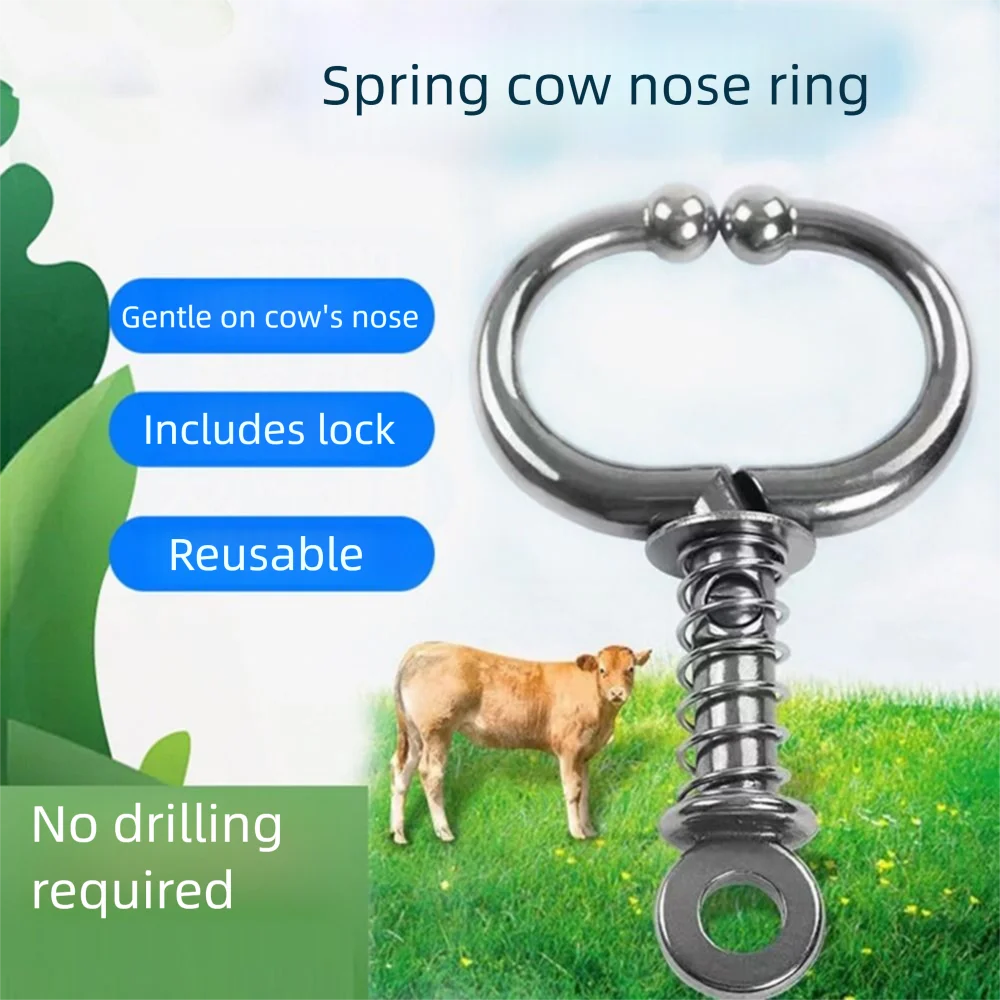 

Stainless Steel Cattle Nose Ring Anti Rust Spring-loaded Bull Nose Clamp No Drilling Reusable Livestock Nose Pliers Traction