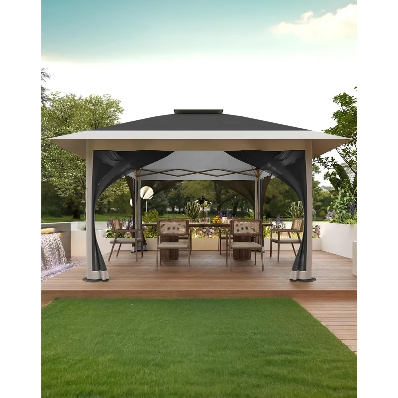 13x13 Up Gazebo Outdoor Canopy Shelter with Mosquito Netting 4 Stanbags Instant Gazebo Tent for Lawn, Garden, Backyard Deck