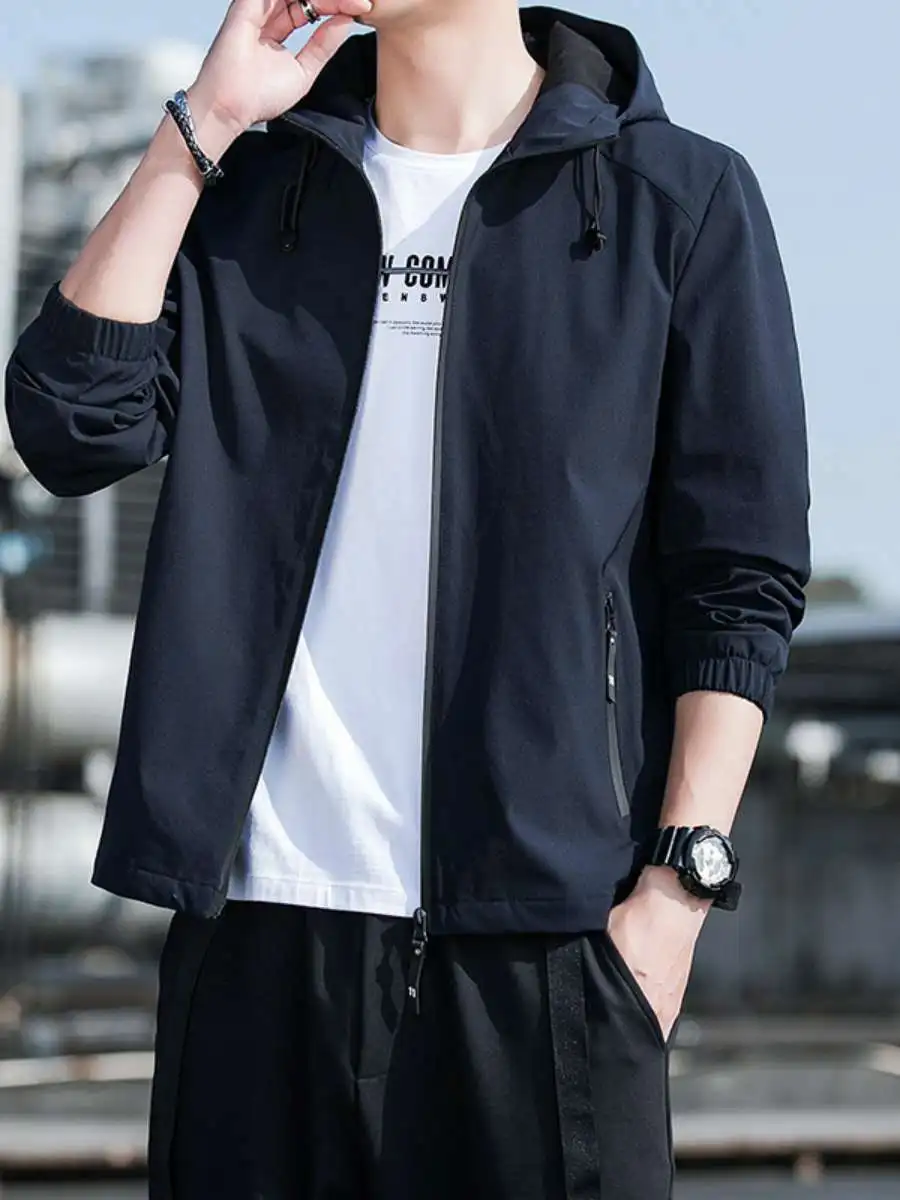

Новая мужская повседневная куртка с капюшоном для студентов, весенне-осенняя, утепленная, с длинными рукавами, на молнии, стандартной длины