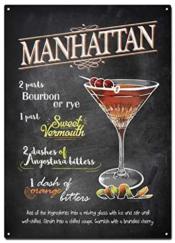 Manhattan Metal Tin Signs, Drinks and Cocktails Colorfast Posters, Decorative Signs Wall Art Home Decor - 8X12 Inch (20X30 cm)