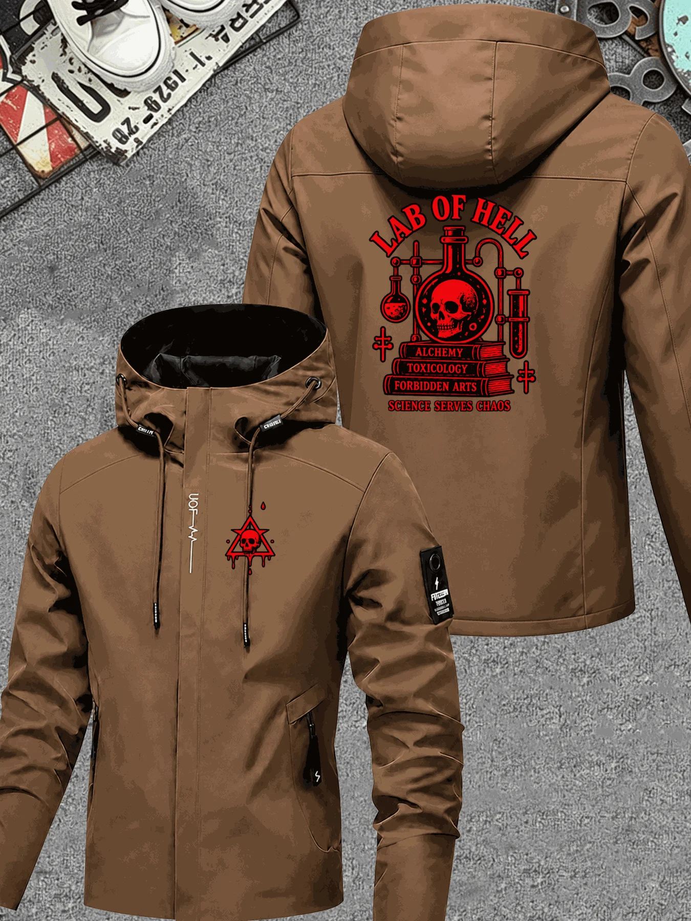Men Hooded Jacket Hel Of Alche - Windbreaker Men Zip 评论和价格
