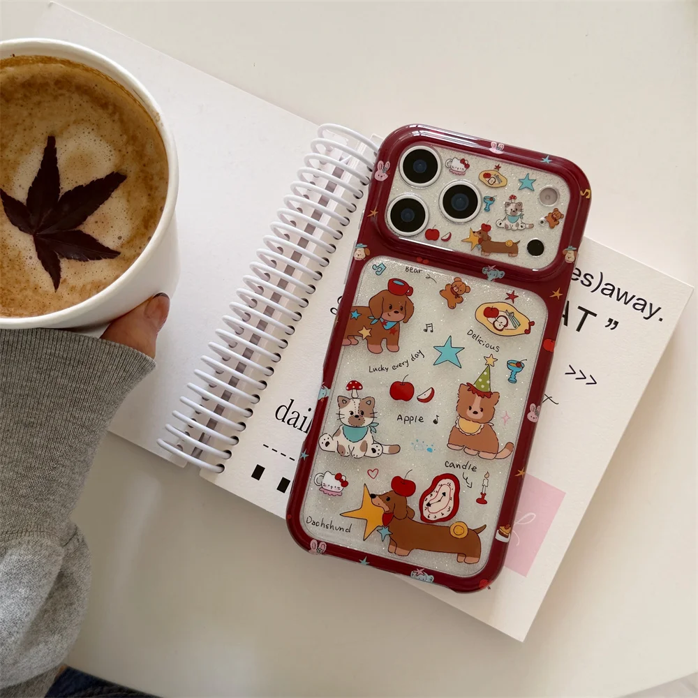 Fashion Korea Cute Cartoon Red puppy Phone Case for iPhone 18 17 Pro 16 Max 15 16 17 18 Pro Max Shockproof 18 pro Cases Cover