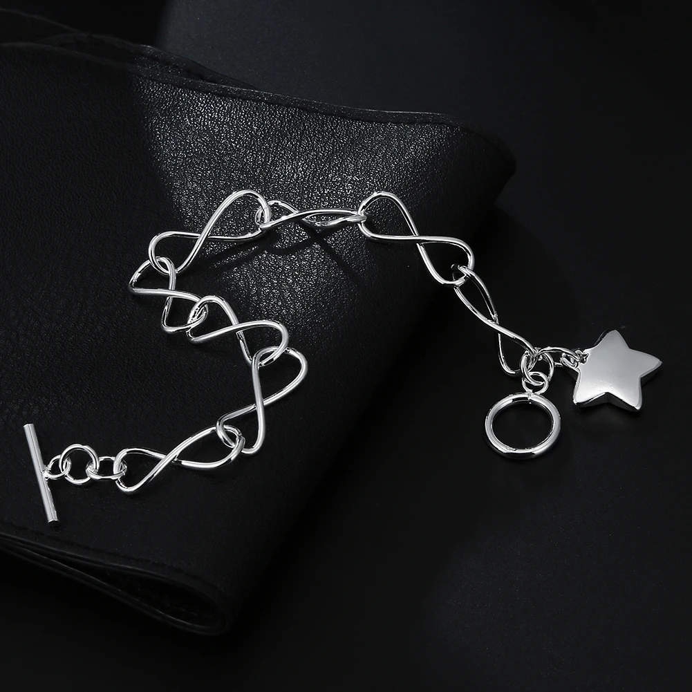 European and American Fashion Charm 925 Silver Chain Wedding Party Jewelry Men's and Women's 8-character Star Bracelet